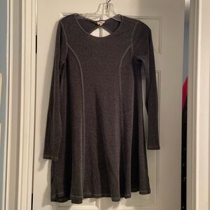 Hem and Thread Gray Ribbed Knit Long Sleeve Dress